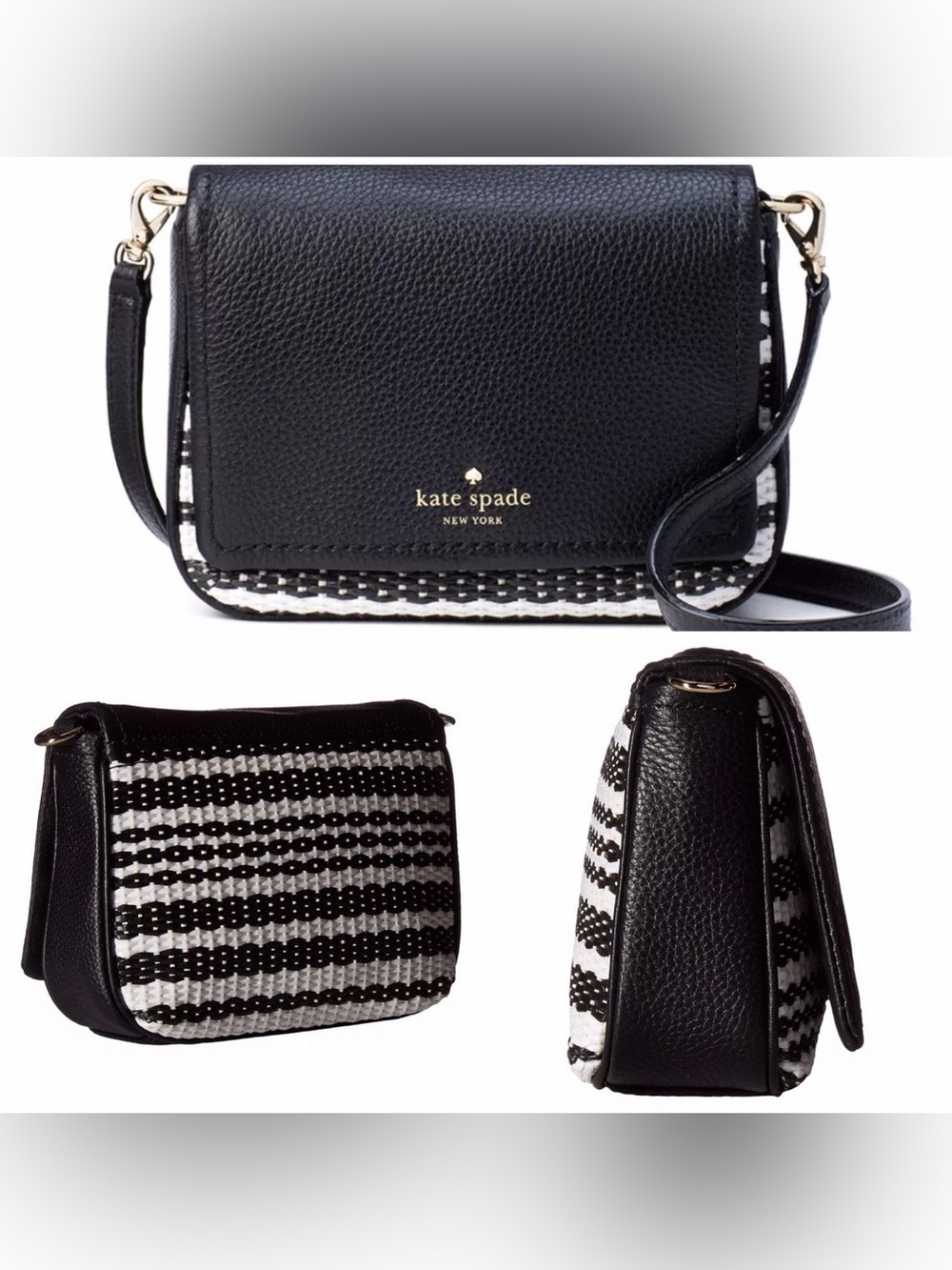 kate spade Black & White Woven Leather Crossbody